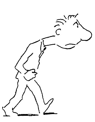 Cartoon of man rushing with his head pushed forward of his body