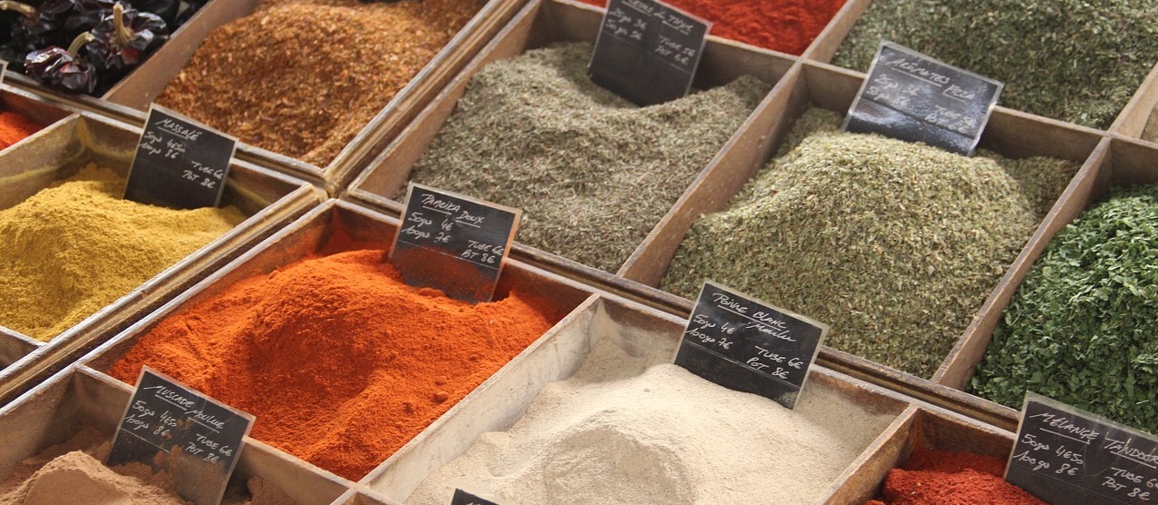spices for sale in open air market